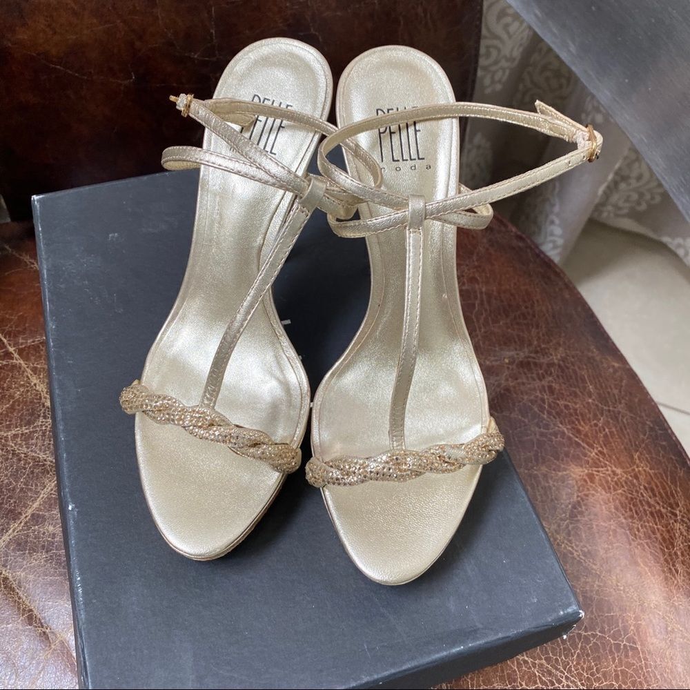 Pelle Moda gold braided ankle heel sandals 8